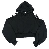 Černá oversize crop mikina s průstřihy a kapucí SHEIN