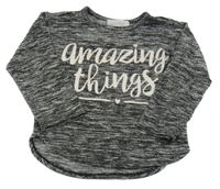 Černo-bílé melírované úpletové mikinotriko s nápisy H&M