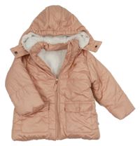 Světlerůžová prošívaná šusťáková zimní bunda se srdíčkem a odepínací kapucí Liegelind