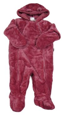 Vínová plyšová zateplená kombinéza s kapucí s oušky Sterntaler