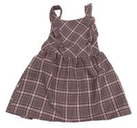 Černo-růžovo-bílé kostkovano/kárované vzorované šaty s volánky PRIMARK