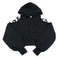 Černá oversize crop mikina s průstřihy a kapucí SHEIN