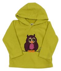 Limetková fleecová mikina se sovičkou a kapucí pbc