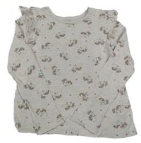 Světlebéžové melírované triko s jednorožci a srdíčky a volánky C&A