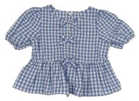 Modro-bílá kostkovaná tunika s mašlemi SHEIN