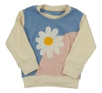 Modro-světlerůžovo-smetanová mikina s kopretinou 