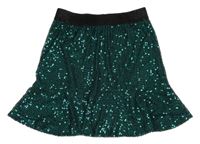 Smaragdová tylová flitrová sukně s černým třpytivým pasem WE
