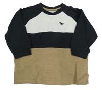 Černo-bílo-hnědá melírovaná mikina s dinosaurem Next