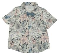 Smetanová košile s listy a květy a motýlkem SHEIN