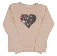 Světlerůžový svetr se srdíčkem z překlápěcích flitrů H&M