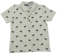 Nové - světlešedé melírované polo tričko s palmami PRIMARK
