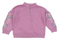 Růžovofialová mikina s kytičkami PRIMARK