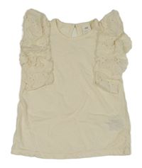 Smetanové tričko s volánky s madeirou H&M