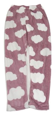 Starorůžové plyšové pyžamové kalhoty s obláčky 