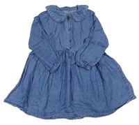 Modré riflové šaty s límečkem s krajkou St. Bernard