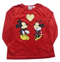 Červené sametové triko s Mickey mousem a Minnie zn. Disney