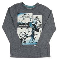 Tmavomodré melírované triko s cyklisty C&A