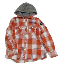 Červeno-bílo-modrá kostkovaná košile s kapucí H&M