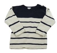 Světlebéžovo-tmavomodrý svetr s pruhy zn. F&F