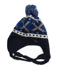 Tmavomodro-bílo-modrá vzorovaná vlněná funkční čepice s bambulí Helly Hansen