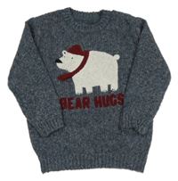 Tmavomodrý melírovaný svetr s medvědem Matalan