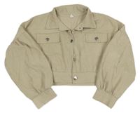 Béžová žebrovaná crop košilová bunda Shein