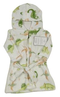 Nové - Bílý chlupatý župan s dinosaury a kapucí