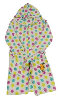 Bílý vzorovaný chlupatý župan s myškou a kapucí PlayShoes