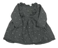 Tmavošedé puntíkaté svetrové šaty s volánky H&M