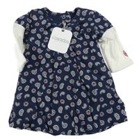 Nové - Tmavomodré vzorované bavlněné šaty s mašlí Absorba