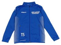 Modrá sportovní propínací funkční mikina s nápisem Uhlsport