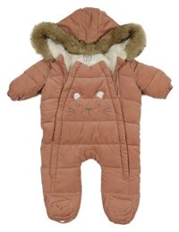 Starorůžová manšestrová zateplená kombinéza s čumákem a kapucí F&F