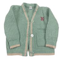 Světlezelený vlněný propínací svetr s písmenem Topolino