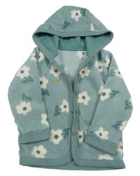 Světlezelená květovaná fleecová propínací mikina s kapucí George