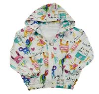 Bílá šusťáková jarní bunda se zvířaty a kapucí