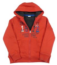 Červená zateplená propínací mikina s nápisem a kapucí Pocopiano