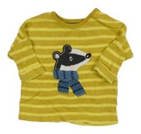 Okrovo-žluté pruhované žebrované triko s jezevcem Next