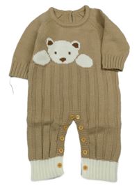 Hnědý pletený overal s medvědem