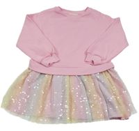 Růžovo-barevné teplákovo/flitrové šaty F&F