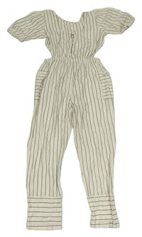 Smetanovo-černý pruhovaný kalhotový overal s průstřihy Primark