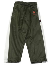 Khaki-bílé sportovní tepláky s výšivkou