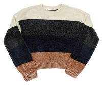 Smetanovo-antracitovo-starorůžový žinylkový crop svetr New Look