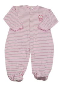 Růžovo-zelený pruhovaný overal s medvědem