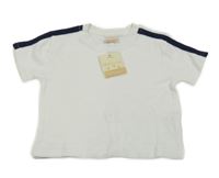 Nové - Bílé žebrované tričko s pruhem na rukávech