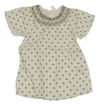 Nové - Smetanové květované lněné šaty s výšivkou H&M