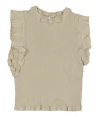 Béžové žebrované crop tričko s volánky Zara