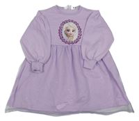 Fialové teplákové šaty s puntíkatou tylovou sukní a Elsou H&M