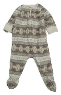 Smetanovo-hnědý vzorovaný fleecový overal Matalan