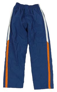 Modré šusťákové kalhoty s oranžovým pruhem 