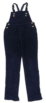 Tmavomodré sametové laclové kalhoty s s barevnými knoflíky 